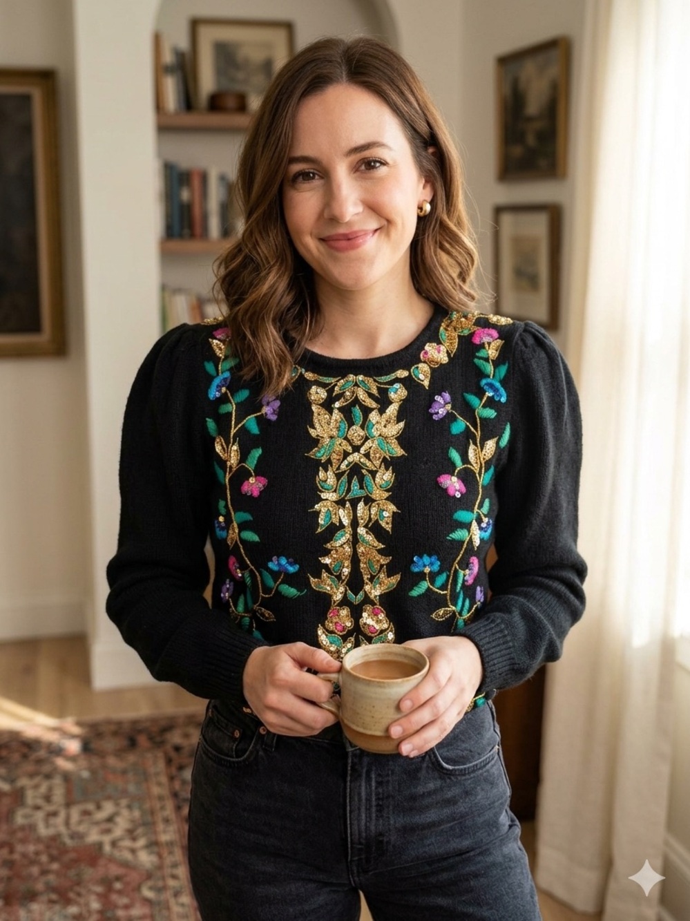 Vintage Lauren Cole silk embroidered sweater